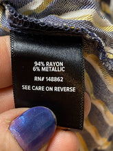 Load image into Gallery viewer, Torrid Shirt Womens 2 Denim Gold Lurex Striped Button Flowy Blouse Rayon Ladies
