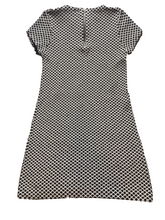 Load image into Gallery viewer, ZARA Knit Dress Womens Medium Black White Argyle Diamond Sheath Peasant Casual
