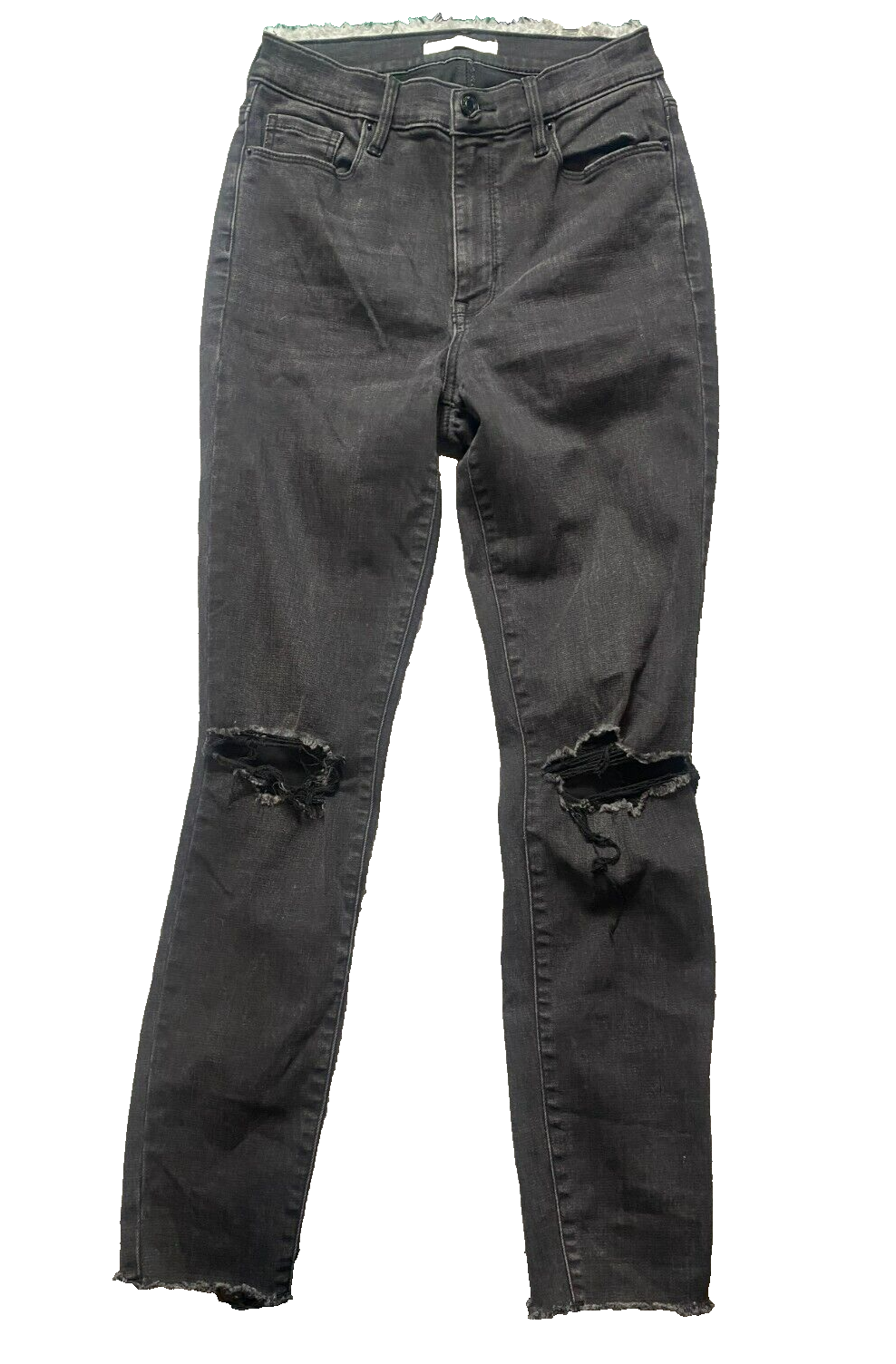 Pacsun Jeans Womens 26x27 Black Denim Destroyed Raw Hem Rayon Spandex Grunge