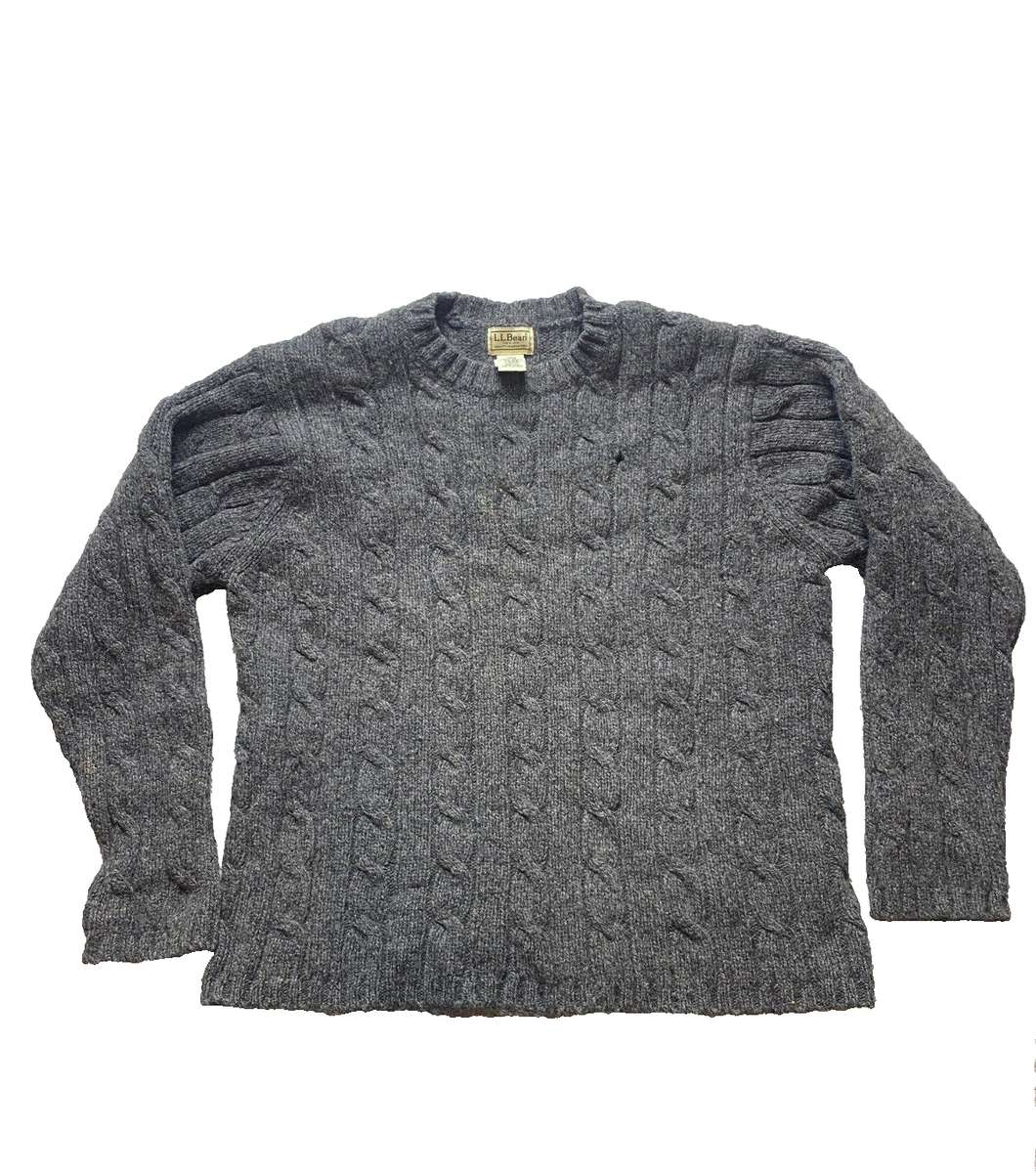 LL Bean Sweater Adult Large Gray Cable Knit Lambs Wool Nylon Outerwear Mens
