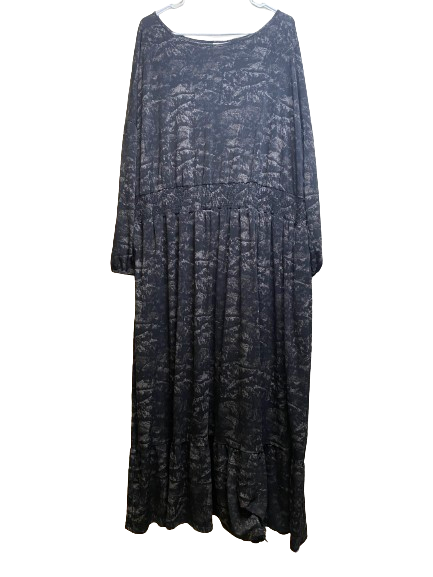 LuLaRoe Dress Womens 3XL XXXL Black Gray Maxi Long Tiered Lagenlook Spandex Lady