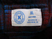 Load image into Gallery viewer, Hurley Shirt Adult Extra Large Red Blue Plaid Flannel Button Up Logo Pocket Mens
