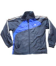 Load image into Gallery viewer, Adidas Jacket Adult Large Navy Full Zip Three Stripes Logo Windbreaker Mens
