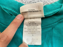 Load image into Gallery viewer, VTG Peanuts Shirt Womens Large Teal Green Lucy Charlie Brown Burned Calories 80s
