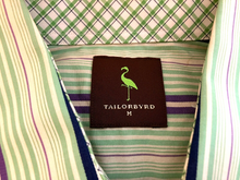 Load image into Gallery viewer, Tailorbyrd Shirt Adult Medium Green Blue Purple Striped Casual Flamingo Mens
