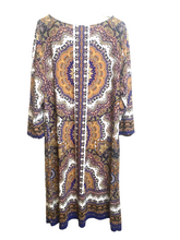 Load image into Gallery viewer, Haani Dress Womens 2X Tan Blue Keyhole Bohemian Boho Spandex Sheath Ladies
