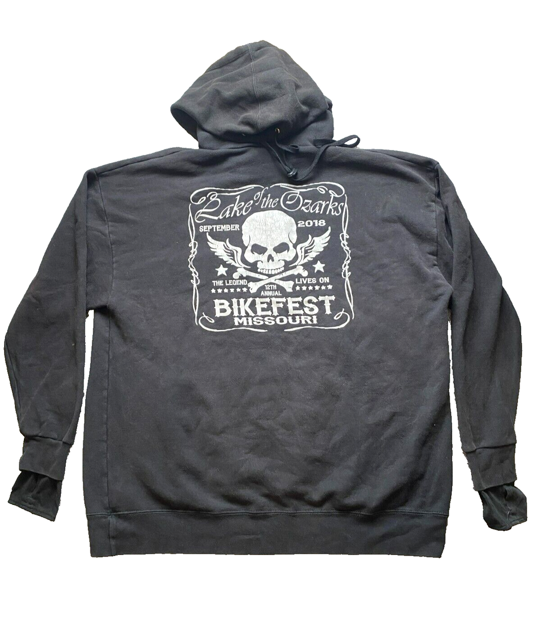 Lake of Ozarks Sweatshirt Adult Large Black Skull Bikefest Missouri Hoodie Mens
