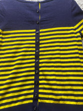 Load image into Gallery viewer, Boden Sweater Womens Small Navy Yellow Cashmere Stripes Button Up Cardigan Lady
