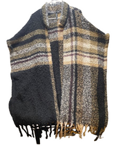 Load image into Gallery viewer, Torrid Sweater Womens One Size Black Tan Plaid Fringe Shawl Poncho Boho Ladies
