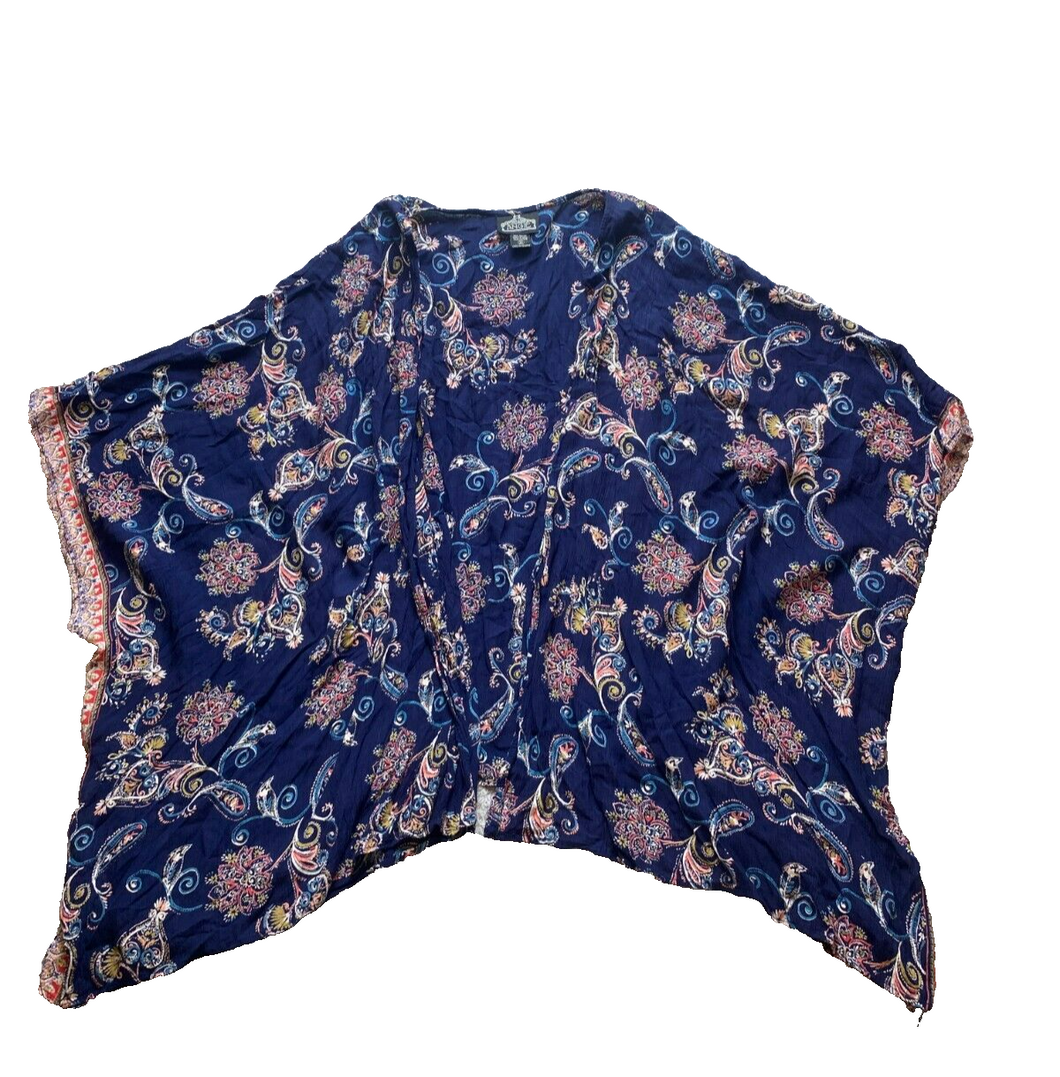 Angie Shawl Womens 3X Boho Hippie AOP Paisley Floral Poncho Kimono Plus Rayon