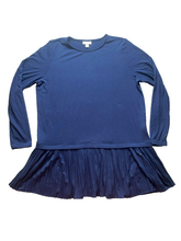 Load image into Gallery viewer, J Jill Shirt Womens Medium Navy Blue Oversized Ruffle Hem Tunic Blouse Rayon

