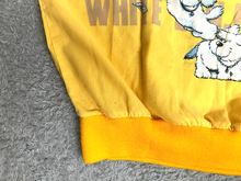 Load image into Gallery viewer, VTG White Benjamin's Shirt Womens 2XL XXL Yellow AOP Cassie Dog Pullover 80s
