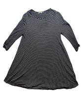 Load image into Gallery viewer, Garnet Hill Dress Womens Large Black White Striped Viscose Stretch Swing Ladies
