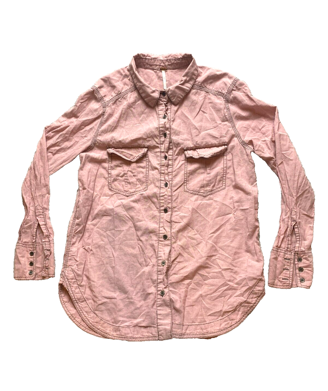 Free People Shirt Womens Small Oversized Dusty Rose Button Up Pockets Ladies