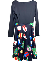 Load image into Gallery viewer, Ugly Christmas Dress Womens Medium Black A-Line Flared Holiday Fit Flare Midi
