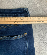 Load image into Gallery viewer, Good American Jeans Women 15 (35x27.5) Blue Denim Whiskered Straight Leg Raw Hem
