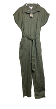 Load image into Gallery viewer, Apricot Jumpsuit Womens Large Army Green Belted Romper Pants MSRP $105 NWT
