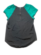 Load image into Gallery viewer, Diane von Furstenberg Shirt Womens Medium Black Green Silk Hi Low Blouse Flowy
