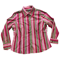 Load image into Gallery viewer, MetroStyle Shirt Womens 20 (XL) Pink Green Stripes Stretch Collared Career Lady
