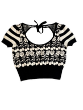 Load image into Gallery viewer, Anthropologie Maeve Sweater Womens Small Black White Trixie Cropped Tie Cut Out
