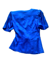 Load image into Gallery viewer, Vintage Argenti Shirt Womens 4 (Small) Blue Wrap Pure Silk Blouse Peplum Ladies
