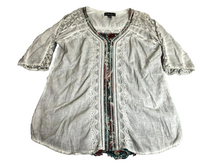Load image into Gallery viewer, Gretty Zueger Shirt Womens Exrtra Large Gray Boho Paisley Tunic Blouse Lace Trim
