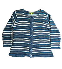 Load image into Gallery viewer, Sigrid Olsen Sweater Womens Large Navy White Viscose Rayon Button Front Cardigan
