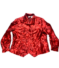 Load image into Gallery viewer, Liz Baker Shirt Womens 18W Red Black AOP Embossed Flower Rayon Button Up Plus
