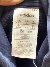 Load image into Gallery viewer, Adidas Sweatshirt Womens Large Navy Pink Three Stripes Hoodie Fleece Ladies
