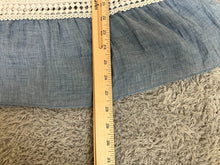 Load image into Gallery viewer, KAKTUS Shirt Womens Large Blue Green White Flare Peasant Boho Lace Trim Blouse
