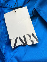 Load image into Gallery viewer, ZARA Dress Womens Extra Small Teal Blue Button Down Collared Shirt Stretch NWT
