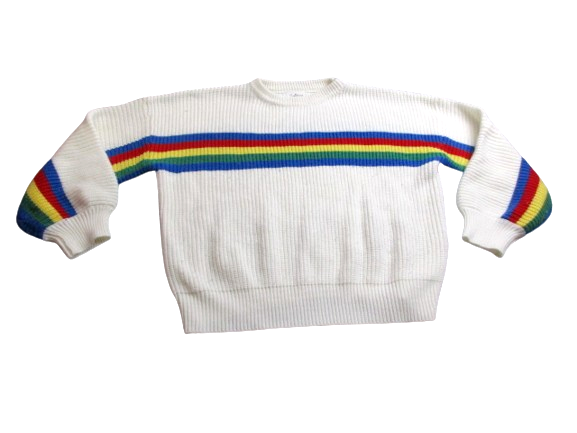 One1sthing Sweater Adult Extra Large White Rainbow Striped Pride Cable Knit Mens