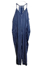 Load image into Gallery viewer, Dress Forum Jumpsuit Womens Small Navy White Stripes Wide Leg Romper Pants NWT
