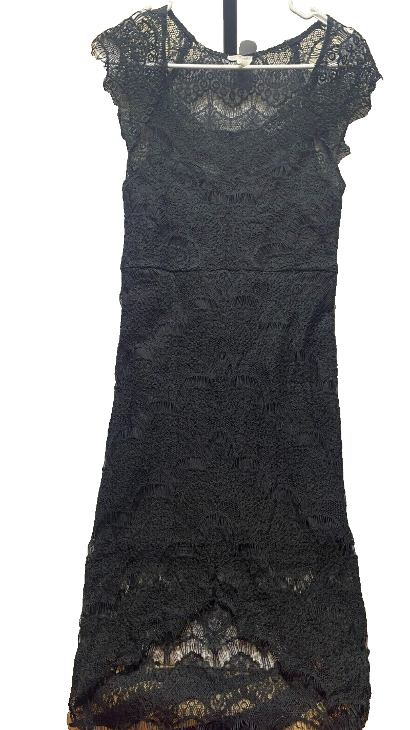 Free People Dress Womens Small Black Intimately Peekaboo Lace Slip Nylon Grunge