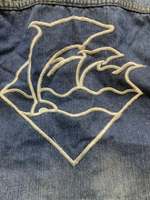 Load image into Gallery viewer, Pink Dolphin Vest Adult Large Blue Denim Button Up Patch Embroidered Kidcore Men
