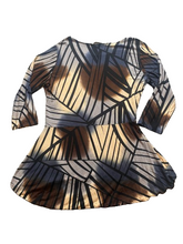 Load image into Gallery viewer, Dunia Shirt Womens Large Blue Brown Geometric Peplum Babydoll Flowy Blouse Rayon
