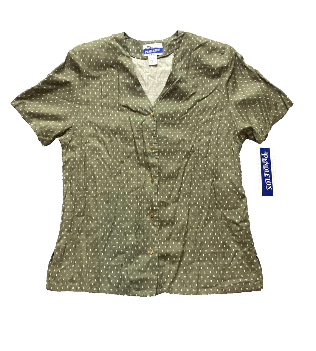 Pendleton Shirt Womens 10 Extra Large Sage Green Button Up Classic Rayon NWT