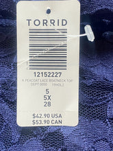 Load image into Gallery viewer, Torrid Shirt Womens 5 5X Peacoat Lace Boat Neck Boho Peasant Blouse Plus NWT
