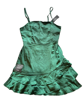Load image into Gallery viewer, Lulus Dress Womens Small Green Satin Ruffle Cocktail Short Bodycon Spandex NWT
