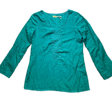 Load image into Gallery viewer, Max Studio Shirt Womens Medium Teal Green Lace Trim Embroidered Oversized Boho
