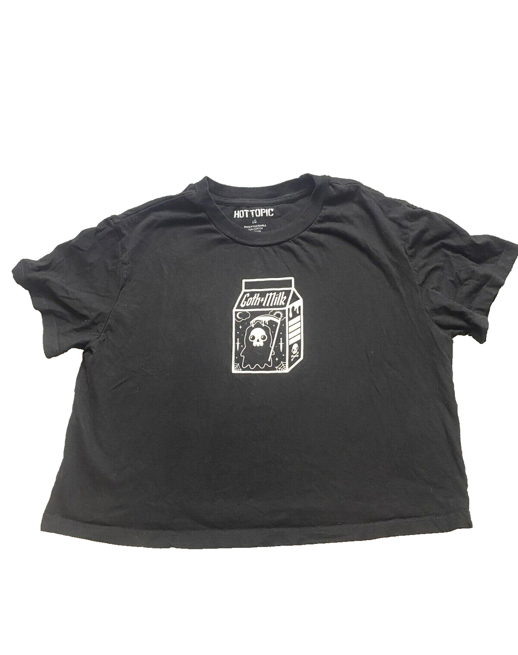 Hot Topic Shirt Womens Large Black Goth Milk Cropped Streetwear Oversized Ladies