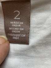 Load image into Gallery viewer, Chicos Shirt Womens 2 White Gold Sequence Shimmered Rayon Viscose Indie Ladies
