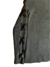 Load image into Gallery viewer, Lauren Ralph Lauren Sweater Large Black Ribbed Knit Lace Up Oversized Outerwear
