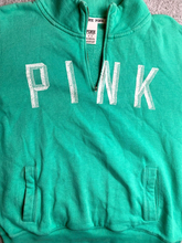 Load image into Gallery viewer, PINK Victoria's Secret Sweatshirt Womens Medium Green Oversized 1/4 Zip Fleece
