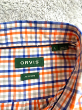 Load image into Gallery viewer, Orvis Shirt Adult Large Orange White Blue Checkered Button Up Active Fit Mens
