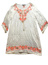 Load image into Gallery viewer, Umgee Cover Up Womens Small White Embroidered Floral Beach Swimwear Tunic USA
