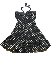 Load image into Gallery viewer, Blondie Nites  Pin-Up Dress Womens 11 Black White Polkadots Halter Cocktail Lady
