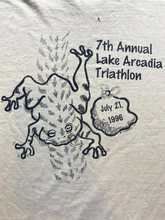 Load image into Gallery viewer, VTG Lake Arcadia Triathlon Shirt Adult Extra Large Khaki Single Stitch Frog 90s
