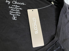 Load image into Gallery viewer, Chicos Shirt Womens 3 Gray Black Velvet Trim Tunic Lagenlook Plus MSRP $75 NWT
