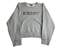 Load image into Gallery viewer, DKNY Sweatshirt Womens Extra Large Gray Sequins Logo Crew Neck Sweater Lady NWT
